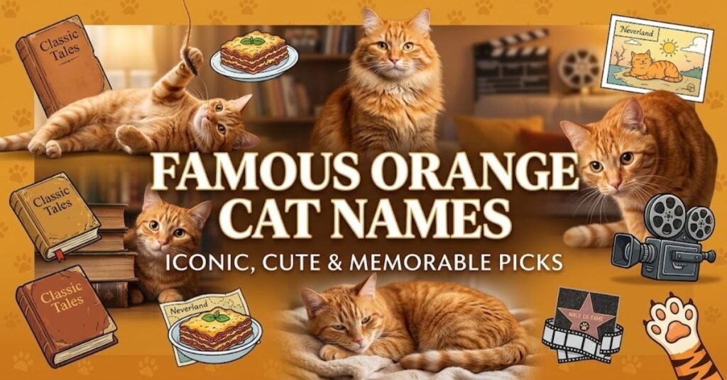 Famous Orange Cat Names and an orange cat is sitting i front of camera