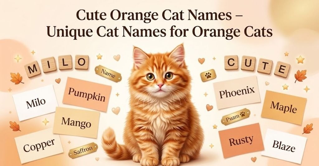 Option 1 (SEO-Friendly): "Cute and unique orange cat names list for male and female kittens"
Option 2 (Descriptive): "Graphic showing cute and unique orange cat name ideas"
Option 3 (Short & Direct): "Cute and unique orange cat names heading image"
Option 4 (Detailed): "Collection of cute uncommon and unique names for orange cats"