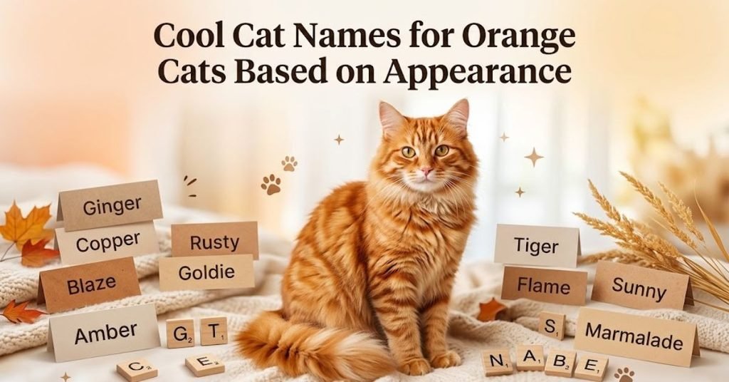 Option 1 (SEO-Friendly): "Cool cat names for orange cats based on appearance and coat color"
Option 2 (Descriptive): "Graphic showing cool name ideas for orange cats based on their appearance"
Option 3 (Short & Direct): "Cool appearance based orange cat names heading"
Option 4 (Detailed): "Collection of cool and unique orange cat names inspired by physical appearance"