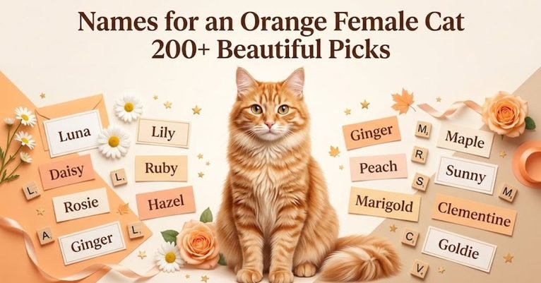 Option 1 (SEO-Friendly): "200 plus beautiful names for an orange female cat and female kittens" Option 2 (Descriptive): "Graphic displaying over 200 beautiful name ideas for female orange cats" Option 3 (Short & Direct): "Beautiful orange female cat names list header" Option 4 (Detailed): "Comprehensive list of 200 pretty and unique naming ideas for orange female cats"