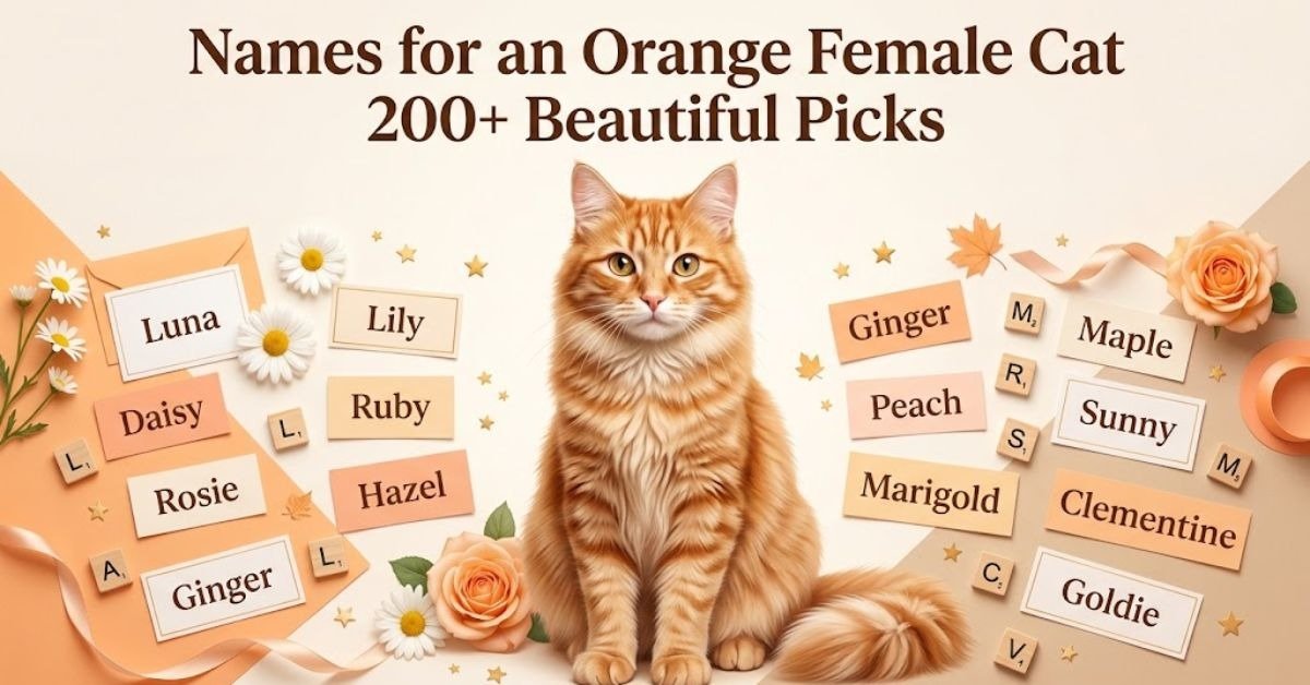 Option 1 (SEO-Friendly): "200 plus beautiful names for an orange female cat and female kittens" Option 2 (Descriptive): "Graphic displaying over 200 beautiful name ideas for female orange cats" Option 3 (Short & Direct): "Beautiful orange female cat names list header" Option 4 (Detailed): "Comprehensive list of 200 pretty and unique naming ideas for orange female cats"