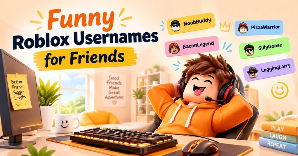 Descriptive

A colorful infographic displaying creative, humorous Roblox username ideas tailored for pairs and groups of friends playing together.

Detailed

An organized visual checklist titled "Funny Roblox Usernames for Friends," featuring witty, pun-filled, and matching group name suggestions for Roblox players.