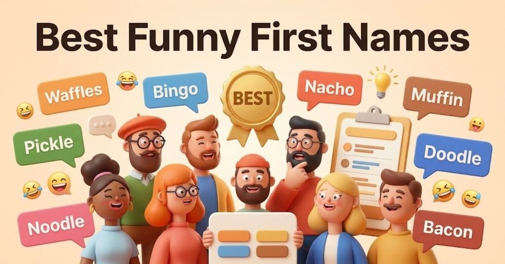 Short & Direct
Infographic presenting a curated list of the best funny, clever, and hilarious first names.
Descriptive
A bright and engaging graphic displaying top picks for funny first names, featuring playful puns, silly character names, and witty handles.
Detailed
An organized visual checklist titled "Best Funny First Names," featuring a collection of creative, lighthearted, and humorous first name ideas for avatars, video game profiles, or fictional characters.