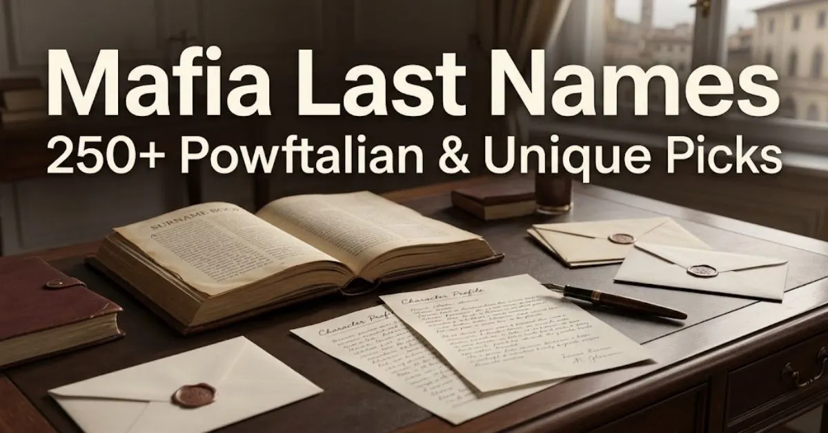Classic Italian: Corleone, Falcone, Moretti, Lucchese, Gambino. Powerful & Striking: Carmine, Ferro, Castiglione, Bellini, Luciano. Dark & Unique: Shadow, Blackwood, Vane, Severino, Malatesta.