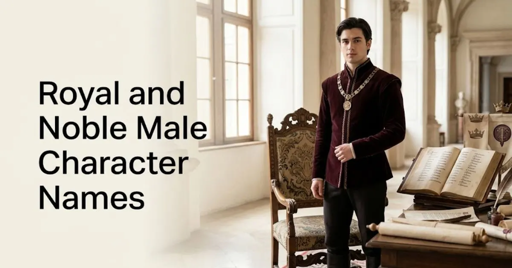Kings & Rulers: Arthur, Alistair, Frederick, Leopold.
Princes & Dukes: Caspian, Roderick, Gabriel, Sterling.
Noble & Grand: Montgomery, Percival, Maximilian, Augustus.
